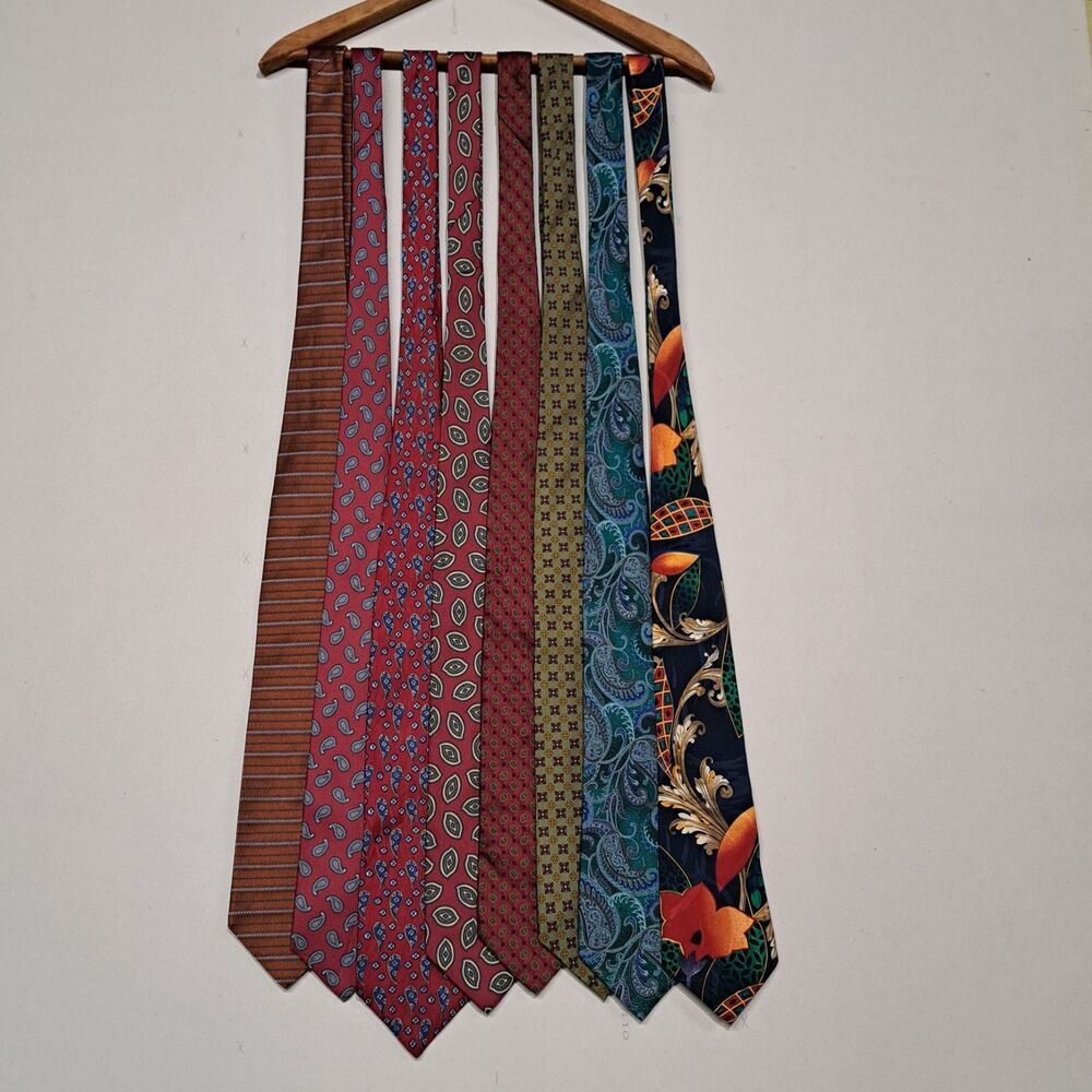 Lot of 7 VTG 90s Silk Ties JG Hook Lands End Bugle Boy Lapidus Sean John